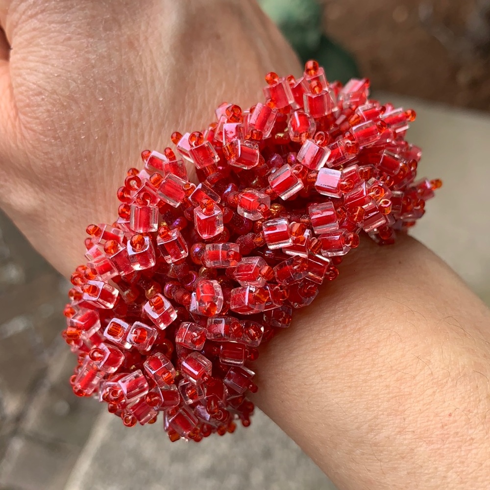 🌷3 for $25🌷Handmade, US OS, Red Beaded Caterpillar Bracelet